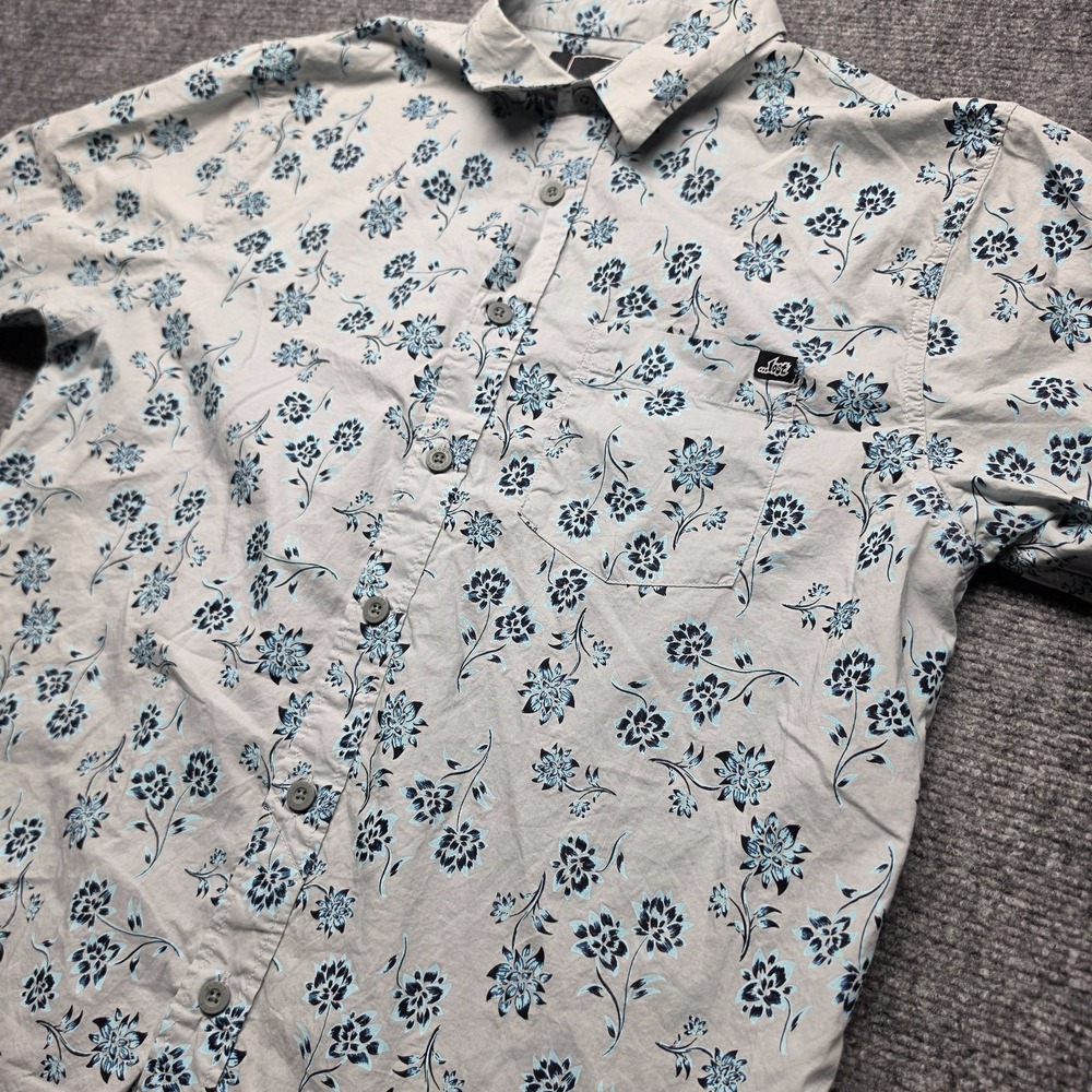 Lost Enterprises Surf Skate Floral Button Down Shirt Mens Size S Light Gray Blue